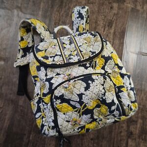VERA BRADLEY Backpack Womens OS Yellow Black Floral Quilted Cotton Bag